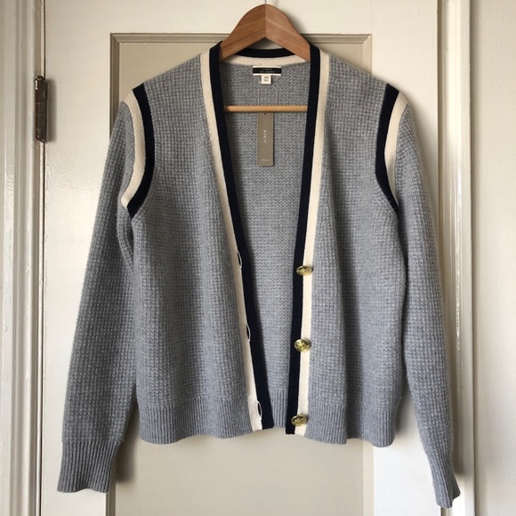 J Crew Cashmere Waffleknit Cardigan 